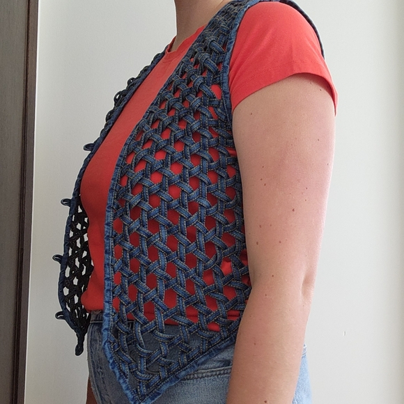 Vintage Denim Lattice Woven Vest - Picture 6 of 6